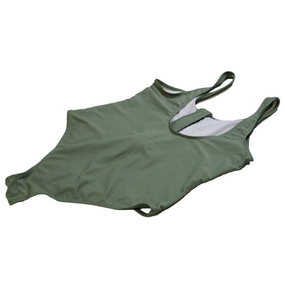 Womens Half Zip One Piece Olive Green Nylon Spandex Swimsuit Beach Pool Sz Med - Picture 4 of 5